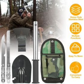 6-in-1 Multi Tool Survival Kit Shovel Knife Axe Saw Nail Puller w/ Pouch Outdoor Gear Camping (Color: black)